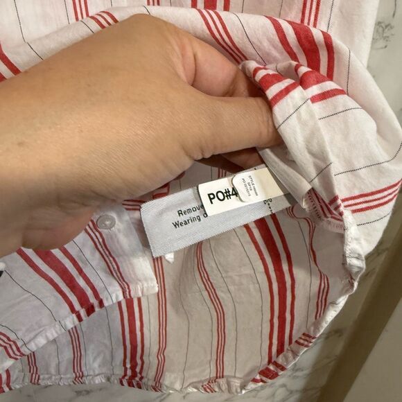 NEW Madewell Central Ruffle-Sleeve Shirt in Carey Stripe Red and White Size XS - Picture 7 of 10